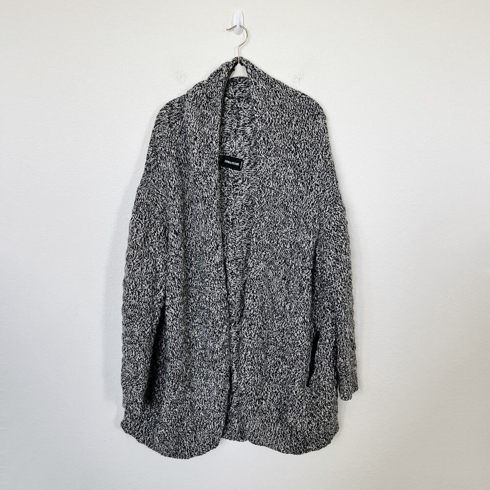 [Zadig & Voltaire] Alpaca Wool Blend Open Front Cardigan Leather Trim Sz Medium